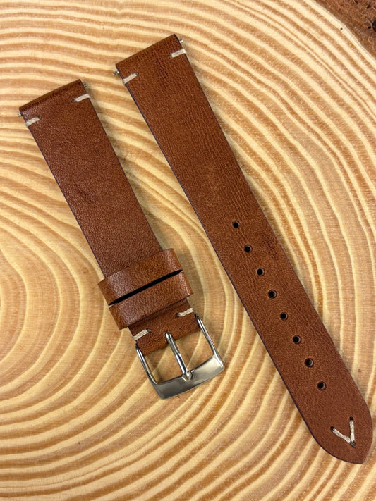 Premium luxury handmade light brown Italian calf leather watch strap with aged textured finish