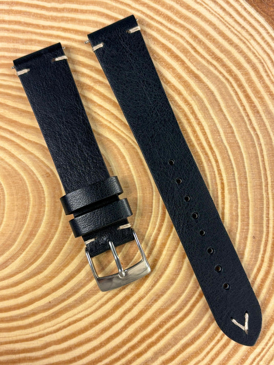 Premium luxury handmade black Italian calf leather watch strap with elegant aged texture