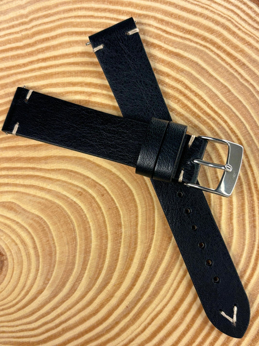 Premium luxury handmade black Italian calf leather watch strap with elegant aged texture