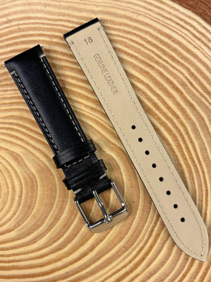 Premium luxury handmade black Italian calf leather watch strap combining durability and softness