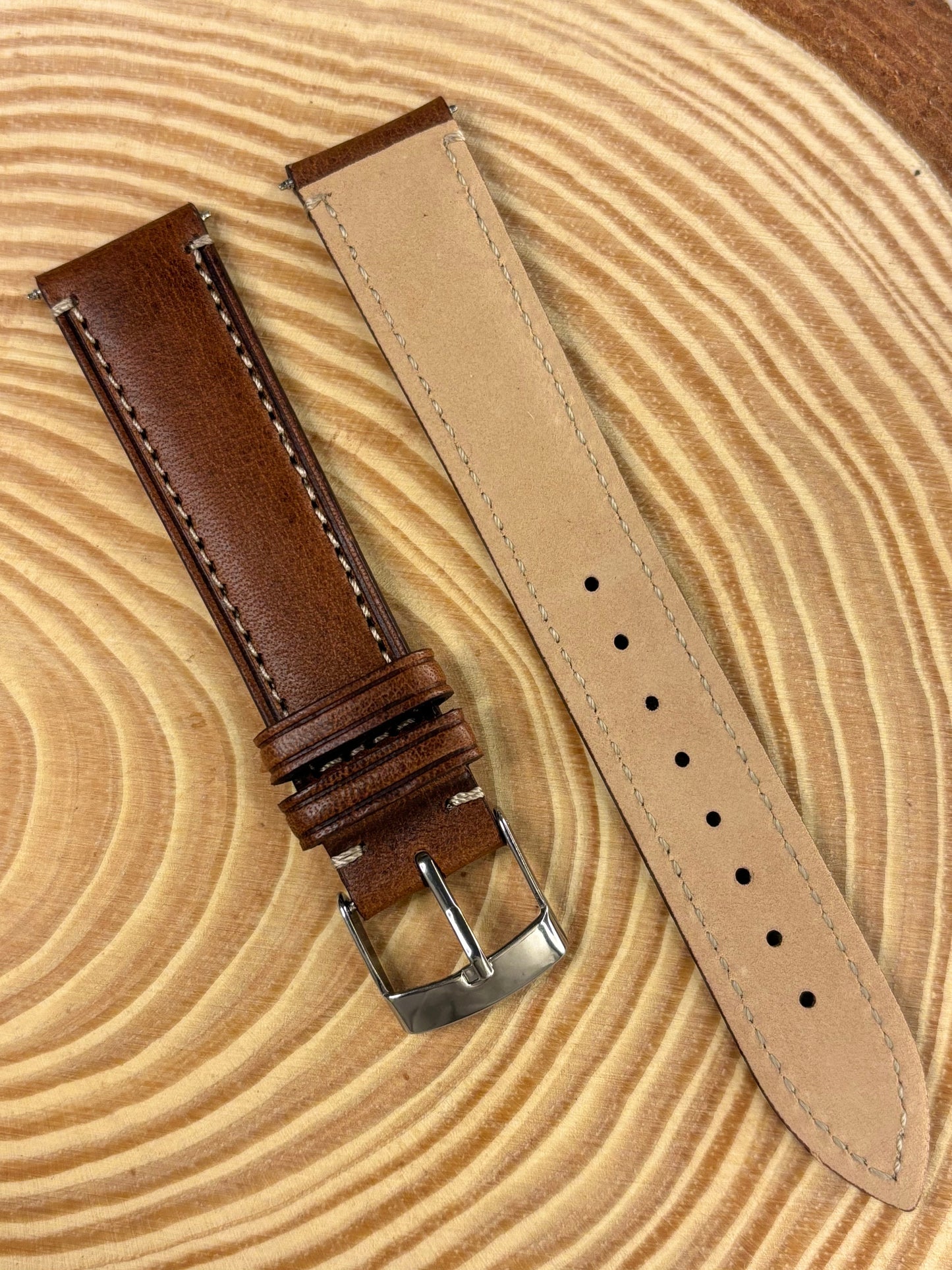 Premium luxury handmade brown Italian calf leather watch strap combining durability and softness