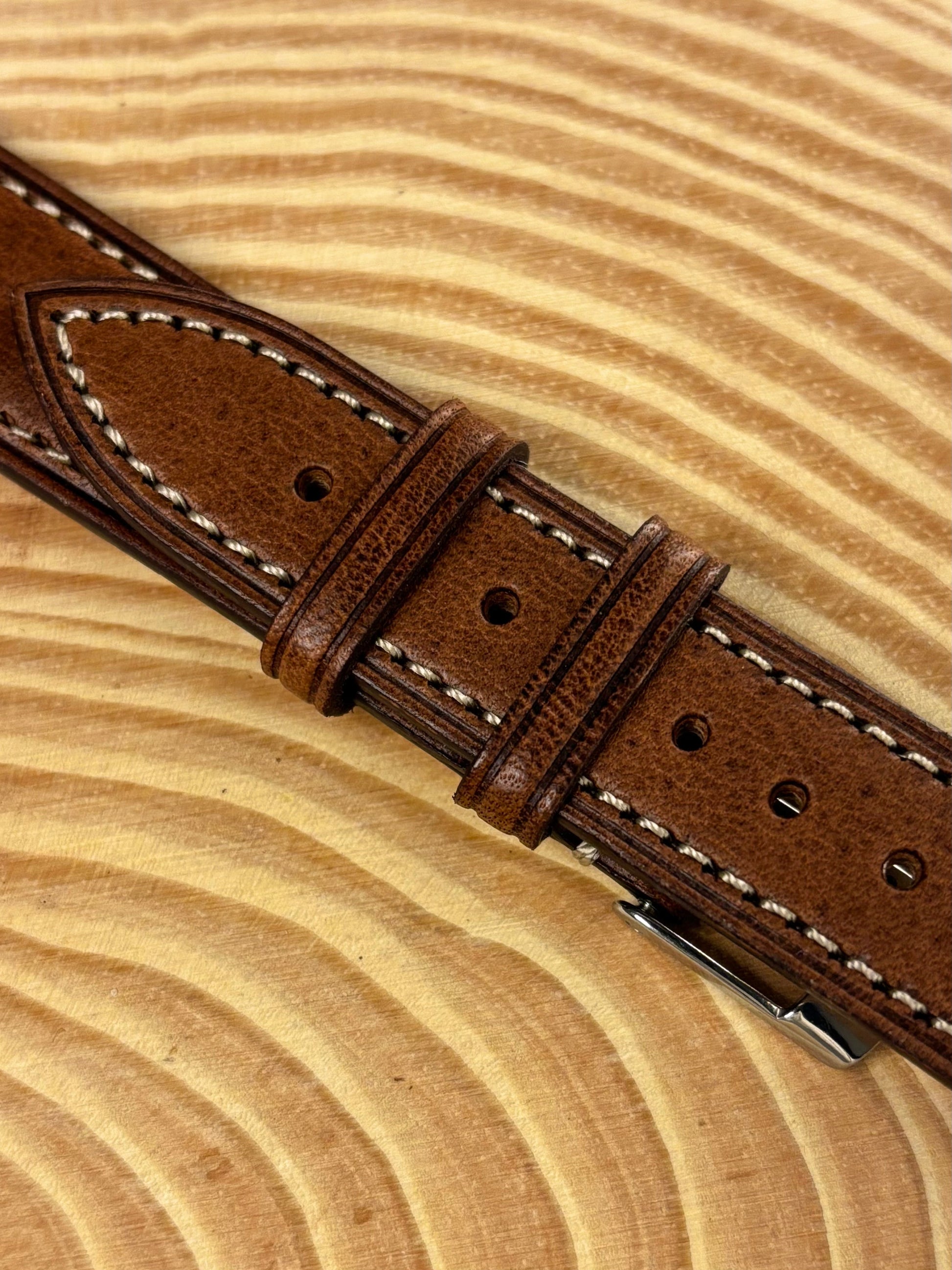 Luxury premium handmade Italian calf leather strap in brown finished to the highest standard
