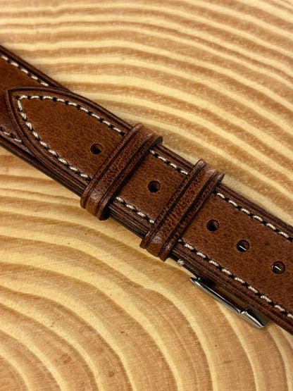 Luxury premium handmade Italian calf leather strap in brown finished to the highest standard