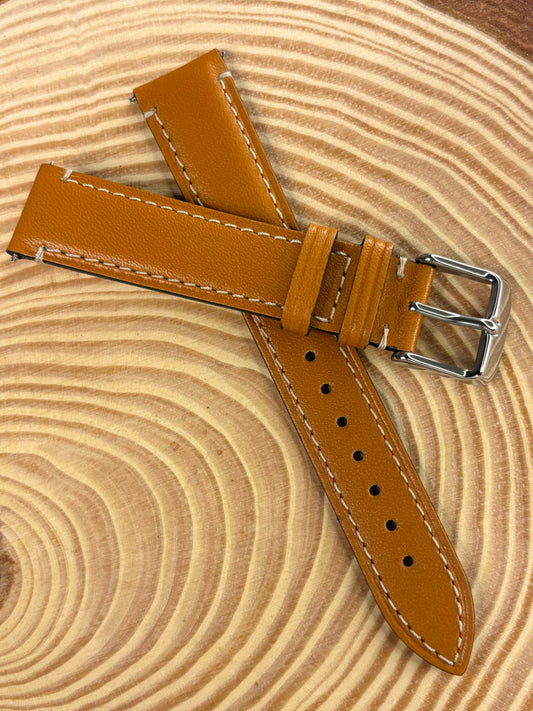 Luxury handmade premium light brown Italian calf leather watch strap with soft nubuck lining
