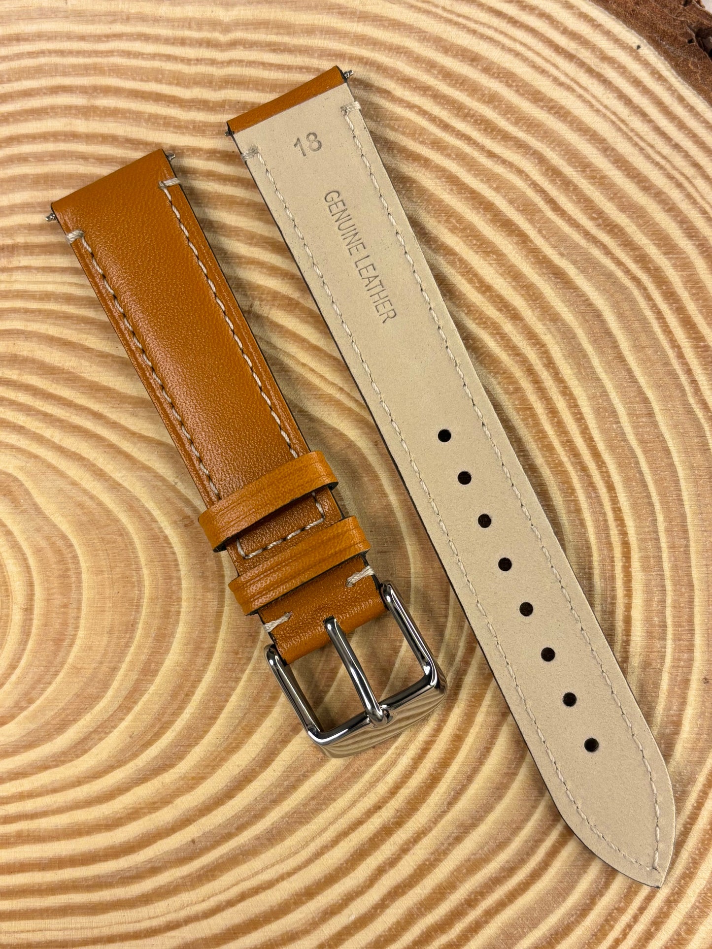 Premium luxury handmade light brown Italian calf leather watch strap combining durability and softness