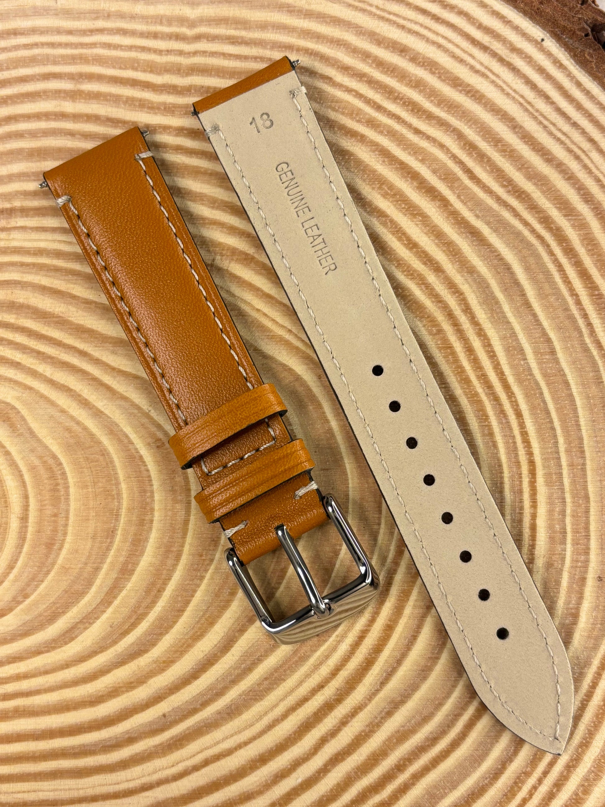 Premium luxury handmade light brown Italian calf leather watch strap combining durability and softness