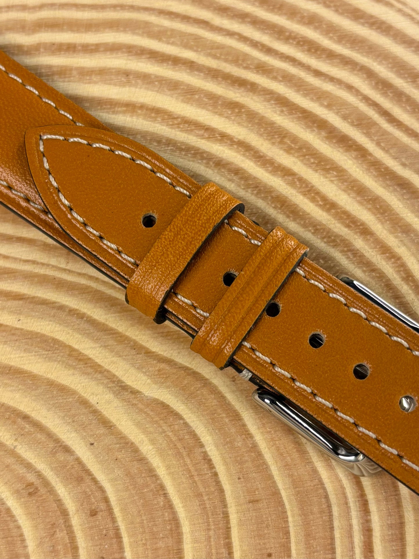Luxury premium handmade Italian calf leather strap in light brown finished to the highest standard