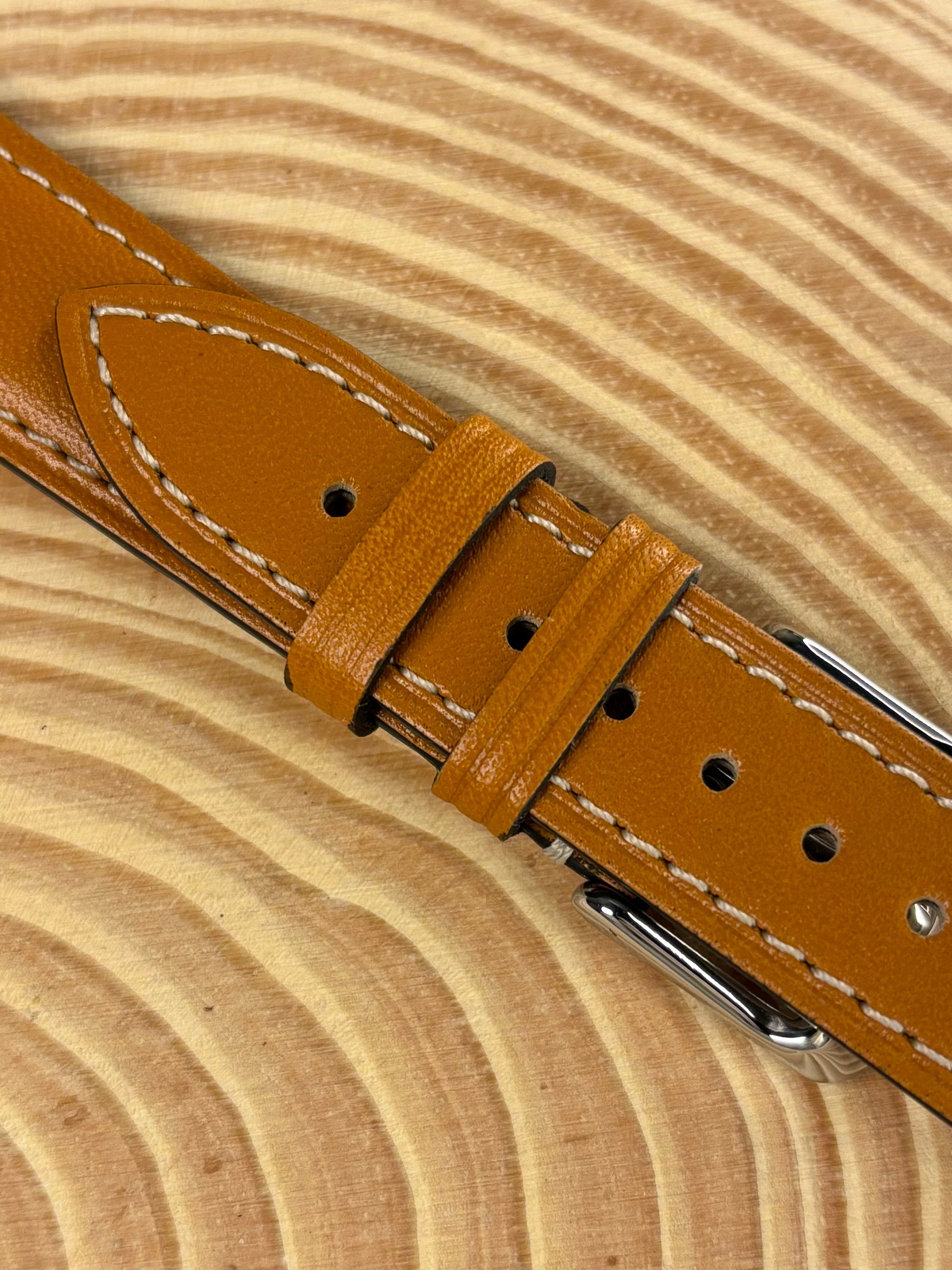 Luxury premium handmade Italian calf leather strap in light brown finished to the highest standard