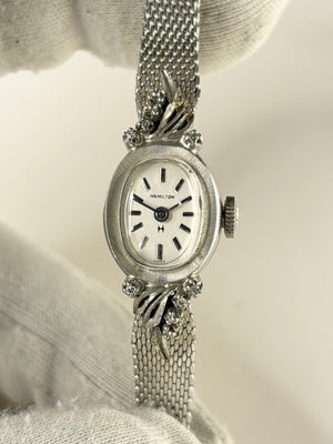 HAMILTON 10K Rolled White Gold Vintage Ladies 1960’s Manual Silver Cocktail Watch