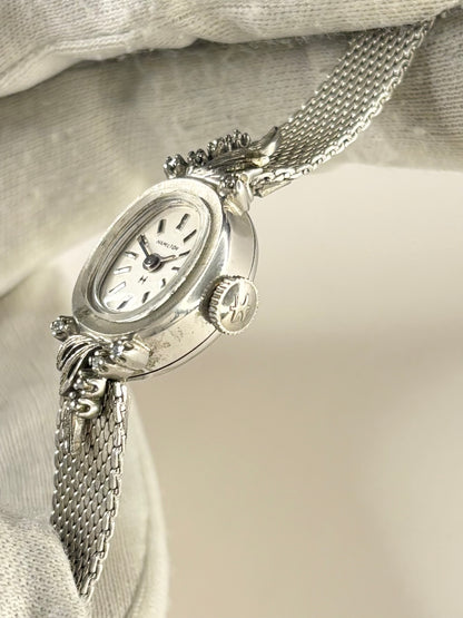 HAMILTON 10K Rolled White Gold Vintage Ladies 1960’s Manual Silver Cocktail Watch