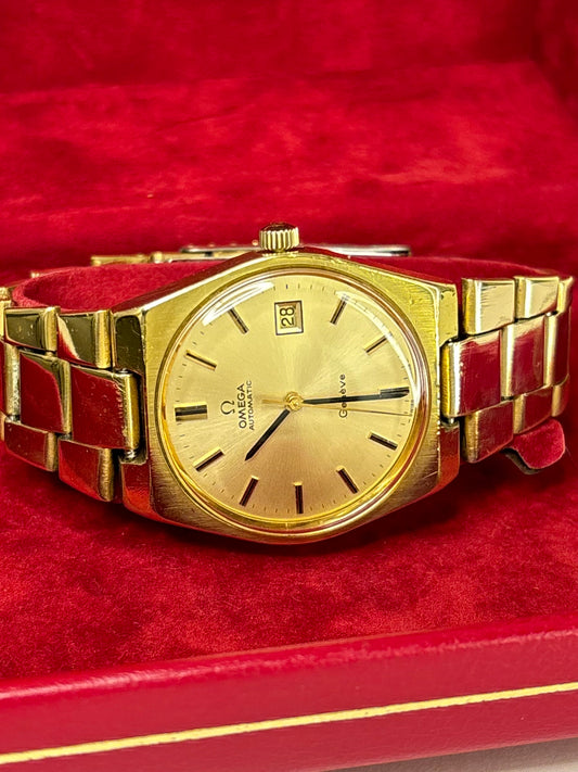 OMEGA Geneve Vintage 1970’s *+BOX* Men’s Automatic Date Gold Bracelet Watch - 166.099